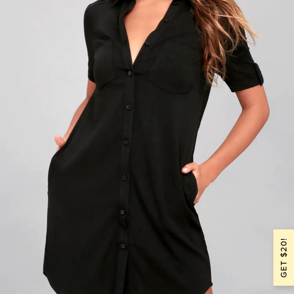 Lulus Black Oxford Comma Button Down Shirt Dress